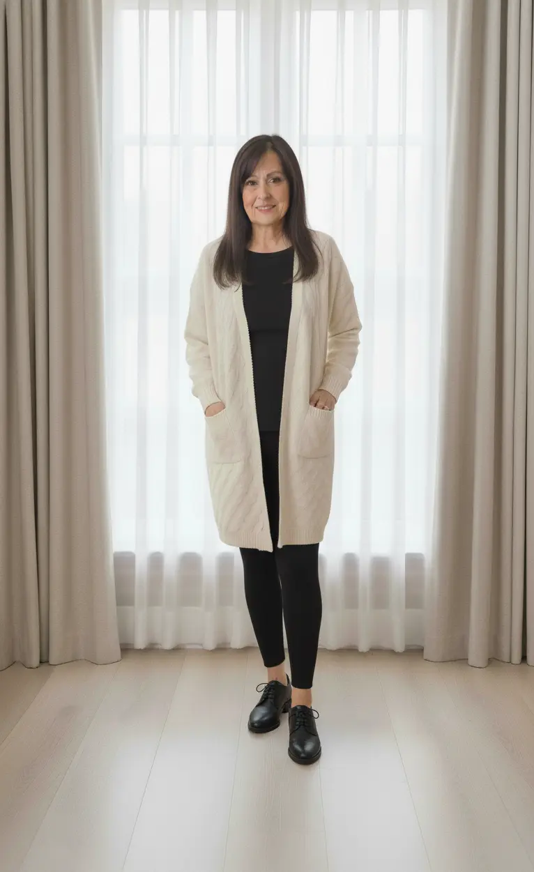 Žena v svetri v predajni Textil Anna v Trebišove